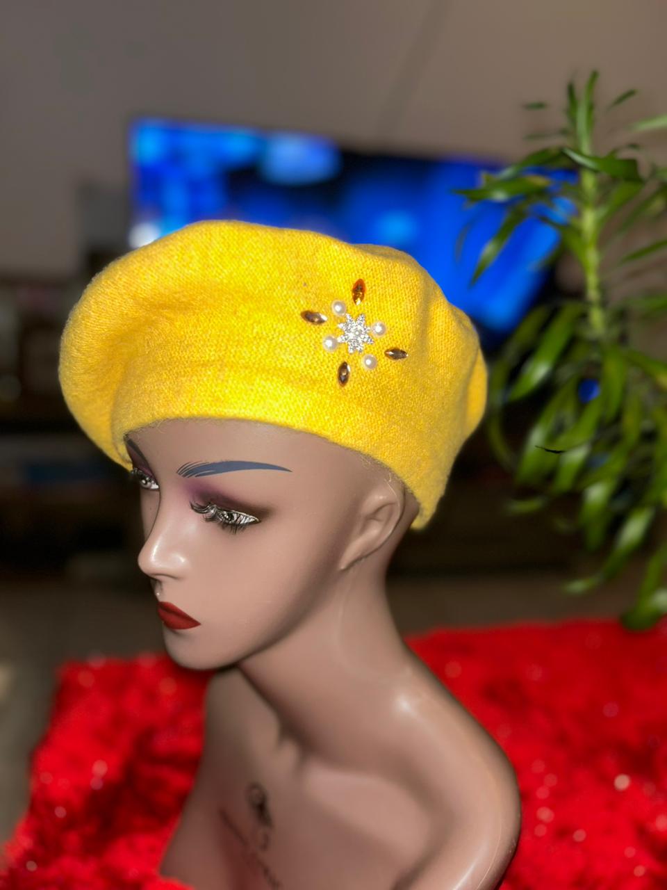 Yellow Beret with Pearl